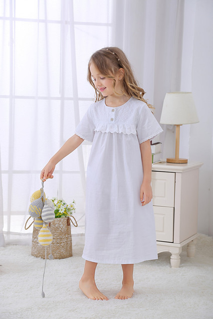 Koszula nocna dziecięca z krótkim lub długim rękawem w stylu vintage dla dziewczynek - bielizna nocna piżama księżniczki - Wianko - 7