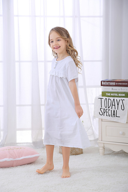 Koszula nocna dziecięca z krótkim lub długim rękawem w stylu vintage dla dziewczynek - bielizna nocna piżama księżniczki - Wianko - 8