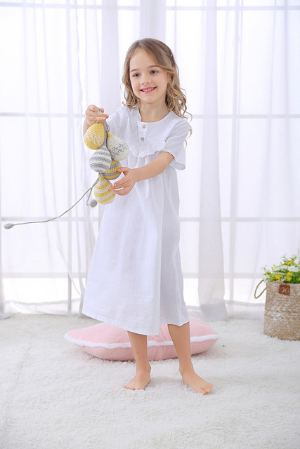 Koszula nocna dziecięca z krótkim lub długim rękawem w stylu vintage dla dziewczynek - bielizna nocna piżama księżniczki - Wianko - 6