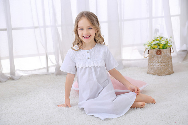 Koszula nocna dziecięca z krótkim lub długim rękawem w stylu vintage dla dziewczynek - bielizna nocna piżama księżniczki - Wianko - 4