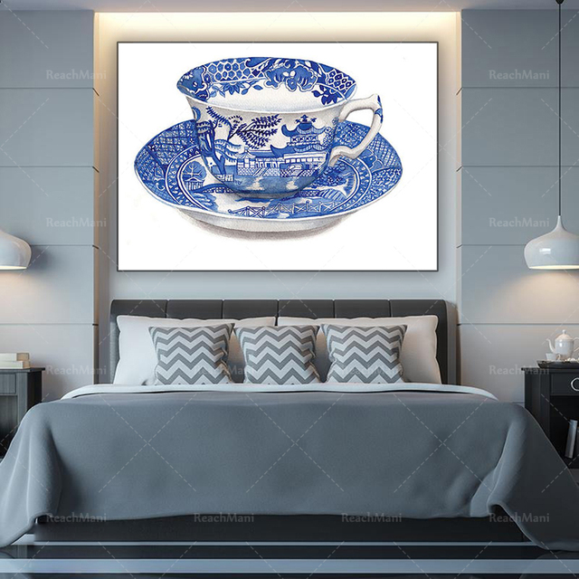 Malarstwo ścienne - Vintage akwarelowa filiżanka porcelanowa w stylu chińskim - plakat artystyczny na płótnie - dekoracja wnętrza - Wianko - 5