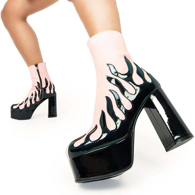 Mieszane kolory buty do kostki, zip, platforma, grube szpilki: Big Size 35-43, botki na imprezę dla kobiet - Wianko - 5