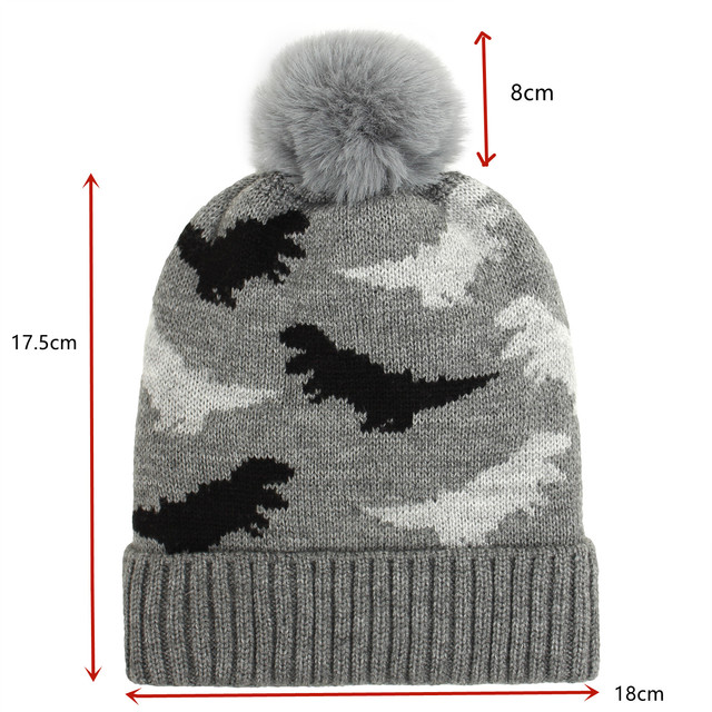 Dzianinowa wełniana czapka dinozaur dla noworodków i niemowląt chłopców - ciepła i narciarska - Wianko - 2