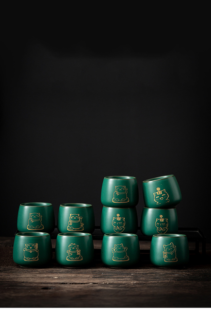 Filiżanka do herbaty CHANSHOVA 100ml, styl retro zielony kociak, ręcznie robiona, chińska porcelana H651 - Wianko - 3