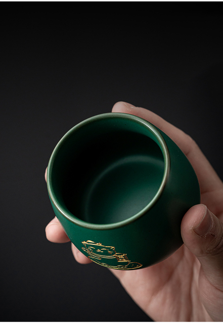 Filiżanka do herbaty CHANSHOVA 100ml, styl retro zielony kociak, ręcznie robiona, chińska porcelana H651 - Wianko - 6