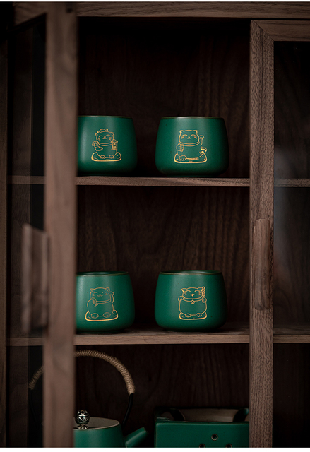 Filiżanka do herbaty CHANSHOVA 100ml, styl retro zielony kociak, ręcznie robiona, chińska porcelana H651 - Wianko - 1