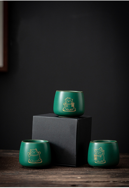 Filiżanka do herbaty CHANSHOVA 100ml, styl retro zielony kociak, ręcznie robiona, chińska porcelana H651 - Wianko - 12