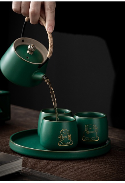 Filiżanka do herbaty CHANSHOVA 100ml, styl retro zielony kociak, ręcznie robiona, chińska porcelana H651 - Wianko - 10