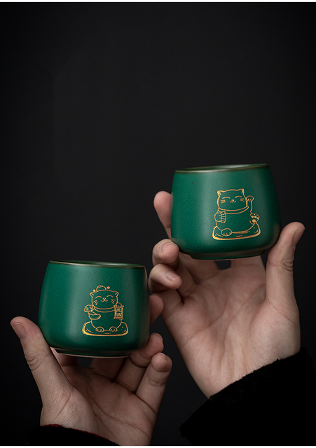 Filiżanka do herbaty CHANSHOVA 100ml, styl retro zielony kociak, ręcznie robiona, chińska porcelana H651 - Wianko - 8