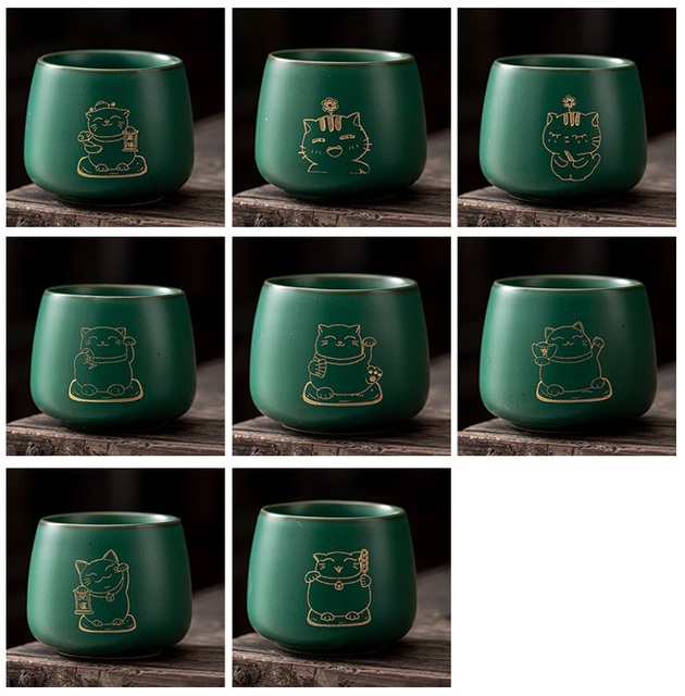 Filiżanka do herbaty CHANSHOVA 100ml, styl retro zielony kociak, ręcznie robiona, chińska porcelana H651 - Wianko - 13