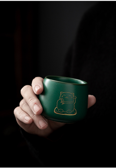 Filiżanka do herbaty CHANSHOVA 100ml, styl retro zielony kociak, ręcznie robiona, chińska porcelana H651 - Wianko - 5