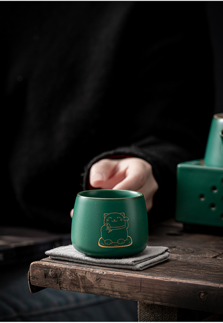 Filiżanka do herbaty CHANSHOVA 100ml, styl retro zielony kociak, ręcznie robiona, chińska porcelana H651 - Wianko - 11