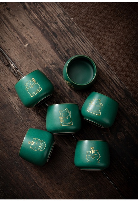 Filiżanka do herbaty CHANSHOVA 100ml, styl retro zielony kociak, ręcznie robiona, chińska porcelana H651 - Wianko - 4