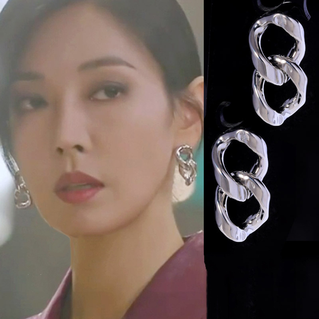 Kameleonik Kolczyki penthous2 Koreańskiego dramatu Kim So-yeon w wysokim stylu - metalowe, eleganckie i wysokiej jakości - Wianko - 2