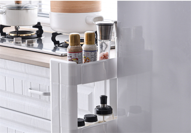 Stojak szczelinowy podłogowy z ruchomymi półkami do przechowywania w kuchni i łazience - Wianko - 7