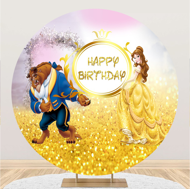 Tło imprezowe Disney Princess w kształcie okręgu do dekoracji urodzinowych i ślubnych dla dzieci - Wianko - 10