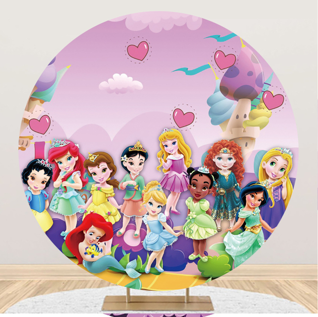 Tło imprezowe Disney Princess w kształcie okręgu do dekoracji urodzinowych i ślubnych dla dzieci - Wianko - 6