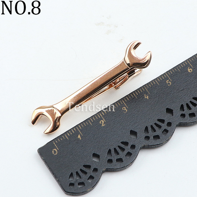 Nowy krawat klip męski ze stalą chromowaną w kształcie klucza i łopaty - Wianko - 8