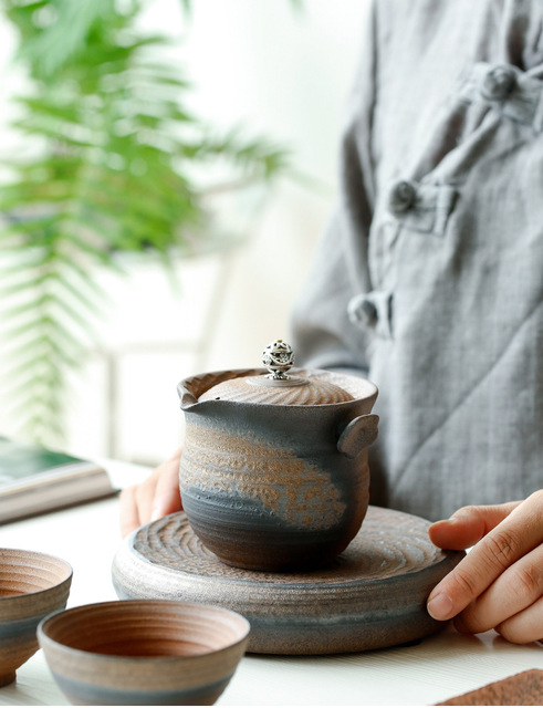 Dzbanek na herbatę japoński styl Kung Fu Pu'er Handmade Vintage z drewnianą wazą i ceramiczną czarką Gaiwan - Wianko - 1