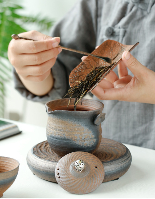 Dzbanek na herbatę japoński styl Kung Fu Pu'er Handmade Vintage z drewnianą wazą i ceramiczną czarką Gaiwan - Wianko - 5