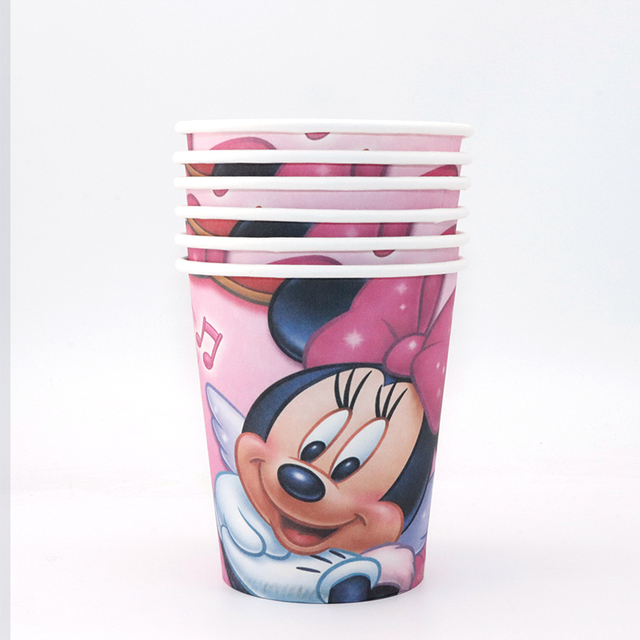 Różowa kreskówka Myszka Miki i Minnie - urodziny dekoracje jednorazowe: kubek, spodek, tkanki, słomki - Wianko - 3