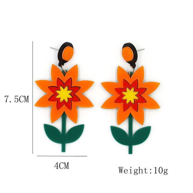 Kolczyki wiszące - Czerwono-żółta mieszanka kolorów kwiatów na długich akrylowych kolczykach - biżuteria dla kobiet - Wianko - 3