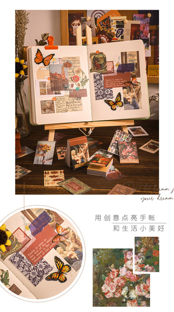 Zestaw 50 arkuszy naklejek Washi papierowych - sceneria codziennego życia, vintage, malowanie artystyczne dla scrapbookingu i planistów dzienników - Wianko - 10