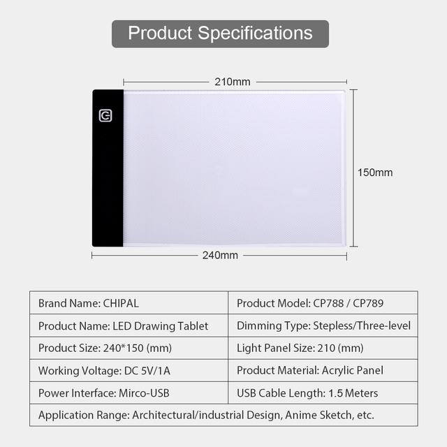 Cyfrowy tablet CHIPAL A5 do rysowania i kopiowania grafiki - podkładka LED USB z funkcją tracenia - Wianko - 4
