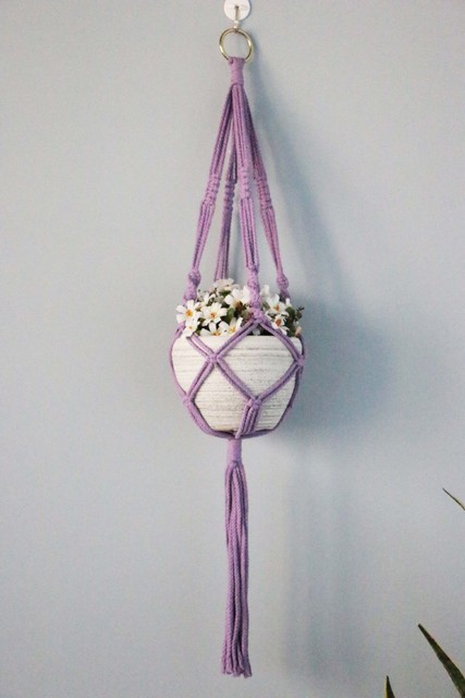 Kolorowy makrama wiszący kosz z ręcznie wykonaną rośliną, bawełnianą liną i dekoracją pokoju - Wianko - 15
