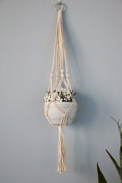 Kolorowy makrama wiszący kosz z ręcznie wykonaną rośliną, bawełnianą liną i dekoracją pokoju - Wianko - 10