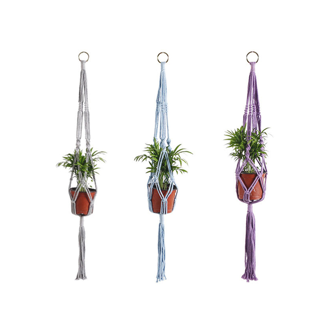 Kolorowy makrama wiszący kosz z ręcznie wykonaną rośliną, bawełnianą liną i dekoracją pokoju - Wianko - 5