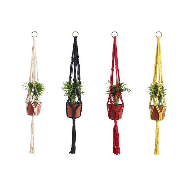 Kolorowy makrama wiszący kosz z ręcznie wykonaną rośliną, bawełnianą liną i dekoracją pokoju - Wianko - 4