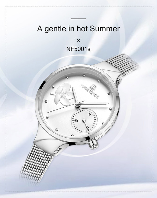 Nowy zegarek damski NAVIFORCE, marka luksusowa, bransoletka ze stali, kolor srebrny, Relogio Feminino - Wianko - 1
