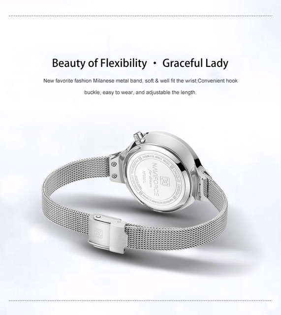 Nowy zegarek damski NAVIFORCE, marka luksusowa, bransoletka ze stali, kolor srebrny, Relogio Feminino - Wianko - 9