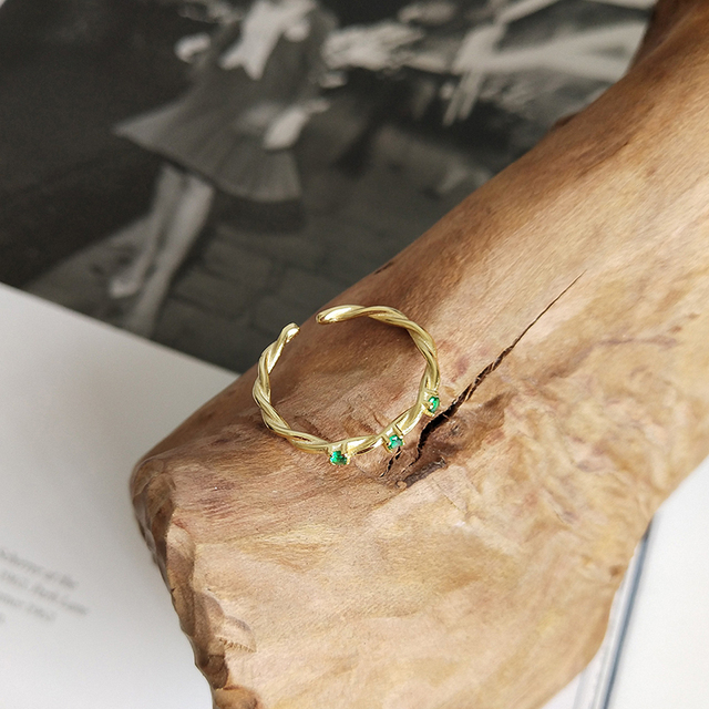 Pierścionek otwierany Twist Finger o minimalistycznym wzornictwie i zielonym cyrkonie dla kobiet – prawdziwe srebro 925 - Wianko - 3