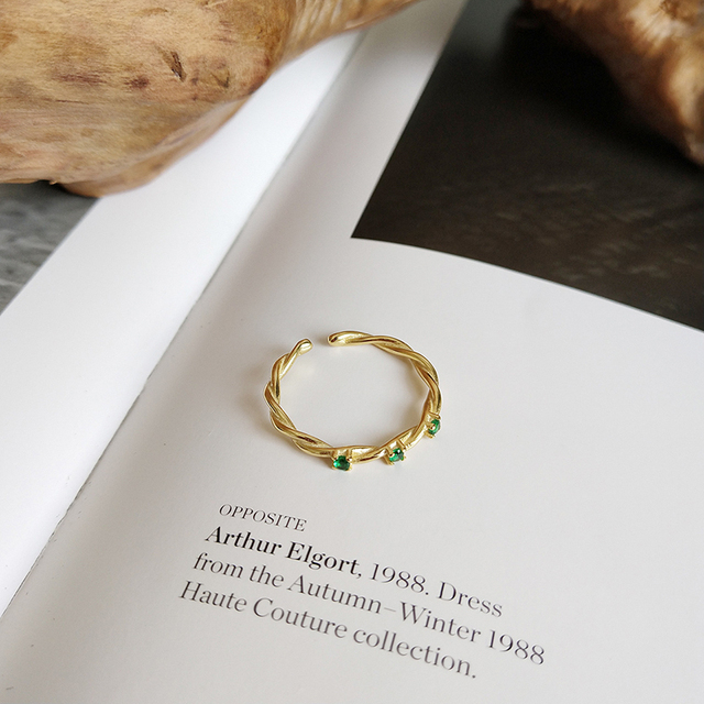 Pierścionek otwierany Twist Finger o minimalistycznym wzornictwie i zielonym cyrkonie dla kobiet – prawdziwe srebro 925 - Wianko - 2