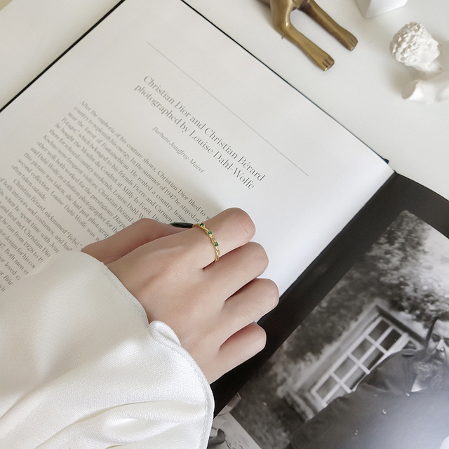 Pierścionek otwierany Twist Finger o minimalistycznym wzornictwie i zielonym cyrkonie dla kobiet – prawdziwe srebro 925 - Wianko - 5