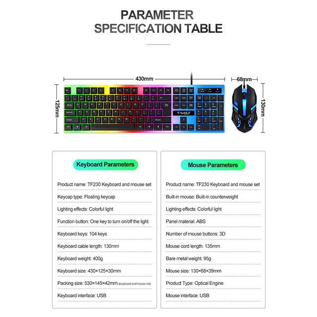 Klawiatura do gier i mysz przewodowa z podświetlaniem w tęczowych kolorach – ergonomiczne rozwiązania dla graczy na komputerze i laptopie - Wianko - 13