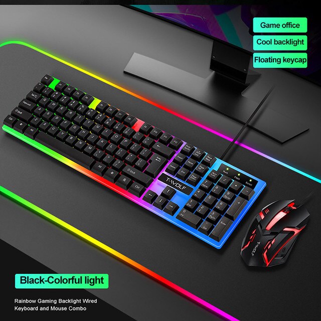 Klawiatura do gier i mysz przewodowa z podświetlaniem w tęczowych kolorach – ergonomiczne rozwiązania dla graczy na komputerze i laptopie - Wianko - 6