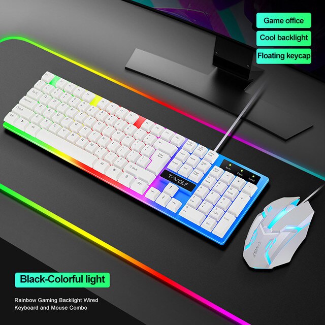 Klawiatura do gier i mysz przewodowa z podświetlaniem w tęczowych kolorach – ergonomiczne rozwiązania dla graczy na komputerze i laptopie - Wianko - 7