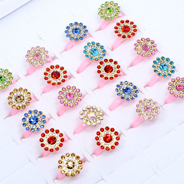 Dziecięce pierścienie błyszczące kryształowe Rhinestone (20 sztuk) różne kolory urodzinowy prezent dla dziewczyny (hurtowa cena) - Wianko - 2