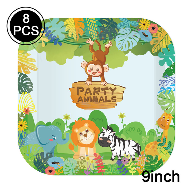 Dżungla Safari - Zwierzęta leśne zastawa stołowa DIY dla dzieci - Idealne do przyjęcia urodzinowego, Baby Shower i firmowego lasu. Dzikie dekoracje na 1. urodziny - Wianko - 9