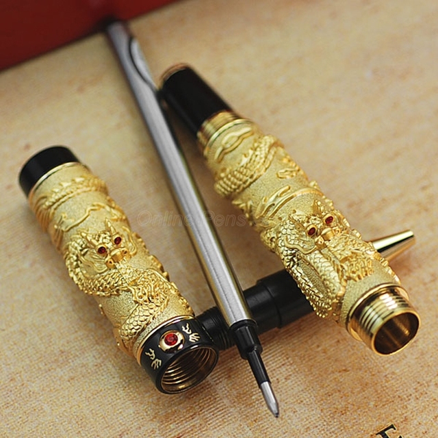 Długopis kulkowy Jinhao biznes podwójny smok gra perła, metalowy, ciężki, złoty z możliwością grawerowania W/pudełko - Wianko - 3