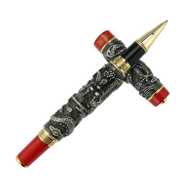 Długopis kulkowy Jinhao biznes podwójny smok gra perła, metalowy, ciężki, złoty z możliwością grawerowania W/pudełko - Wianko - 10