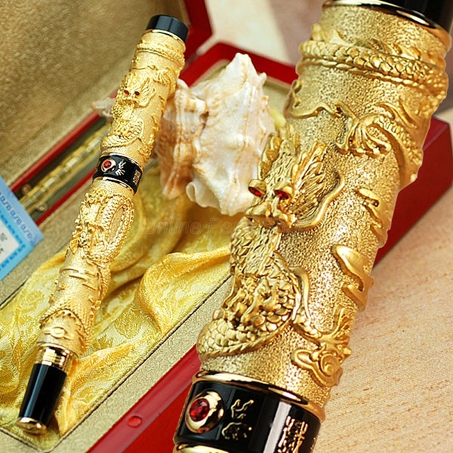 Długopis kulkowy Jinhao biznes podwójny smok gra perła, metalowy, ciężki, złoty z możliwością grawerowania W/pudełko - Wianko - 1