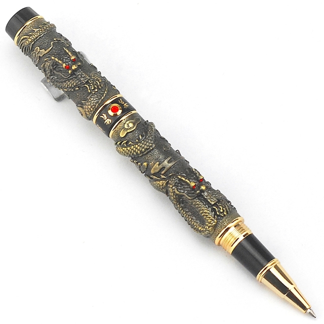 Długopis kulkowy Jinhao biznes podwójny smok gra perła, metalowy, ciężki, złoty z możliwością grawerowania W/pudełko - Wianko - 8