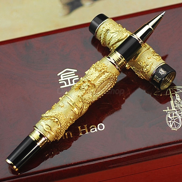 Długopis kulkowy Jinhao biznes podwójny smok gra perła, metalowy, ciężki, złoty z możliwością grawerowania W/pudełko - Wianko - 2