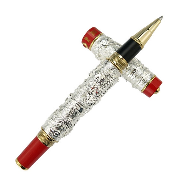 Długopis kulkowy Jinhao biznes podwójny smok gra perła, metalowy, ciężki, złoty z możliwością grawerowania W/pudełko - Wianko - 9