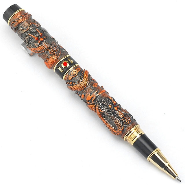 Długopis kulkowy Jinhao biznes podwójny smok gra perła, metalowy, ciężki, złoty z możliwością grawerowania W/pudełko - Wianko - 7