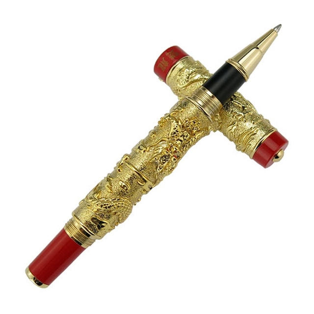 Długopis kulkowy Jinhao biznes podwójny smok gra perła, metalowy, ciężki, złoty z możliwością grawerowania W/pudełko - Wianko - 11